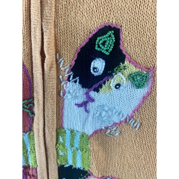 Susan Bristol Cats Sweater Vest Womens Large Orange Pink Beaded Calico Sequins - Picture 8 of 13